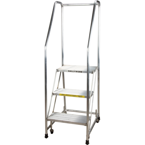 Rolling Ladders, 3 Steps, 18" Step Width, 28-1/2" Platform Height, Aluminum Seaboard Timber Mart