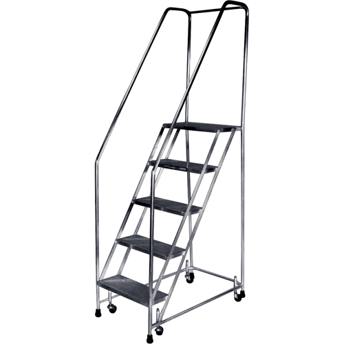 Rolling Ladders, 5 Steps, 24" Step Width, 47-1/2" Platform Height, Aluminum Seaboard Timber Mart