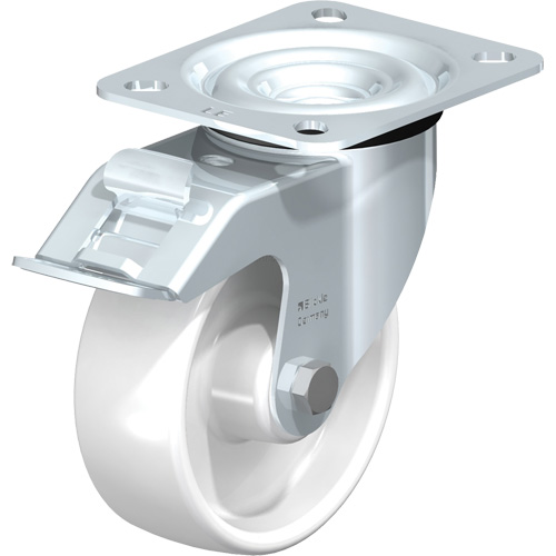 White Caster, Swivel with Brake, 4" (101.6 mm), Polyamide, 275 lbs. (125 kg.) Seaboard Timber Mart