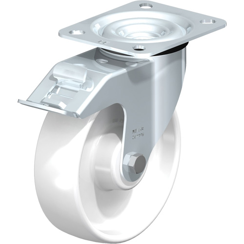 White Caster, Swivel with Brake, 5" (127 mm), Polyamide, 275 lbs. (125 kg.) Seaboard Timber Mart