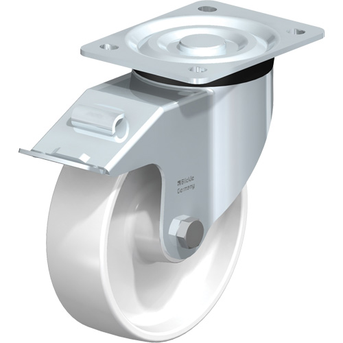White Caster, Swivel with Brake, 6" (152.4 mm), Polyamide, 440 lbs. (199.58 kg.) Seaboard Timber Mart