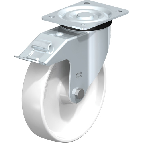 White Caster, Swivel with Brake, 8" (203.2 mm), Polyamide, 440 lbs. (199.58 kg.) Seaboard Timber Mart