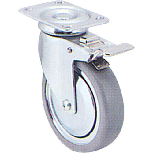 Zinc Plated Caster, Swivel with Brake, 4" (101.6 mm), Rubber, 200 lbs. (91 kg.) Seaboard Timber Mart