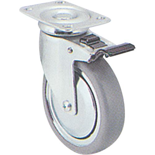 Zinc Plated Caster, Swivel with Brake, 6" (152.4 mm), Rubber, 250 lbs. (113 kg.) Seaboard Timber Mart