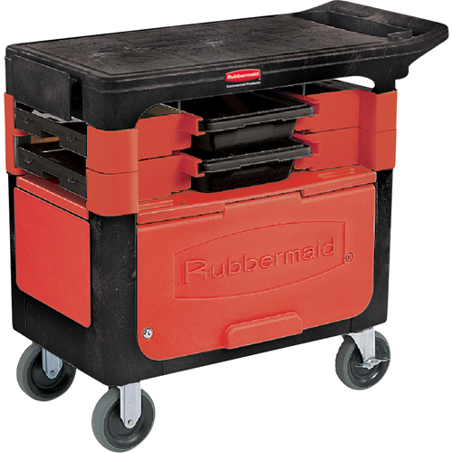 Trades Carts With Lockable Cabinet, 2 Drawers, 38" L x 19-1/4" W x 33-3/8" H, Black Seaboard Timber Mart