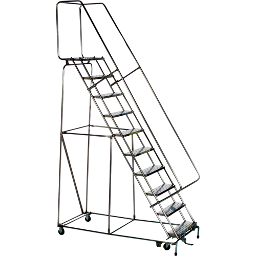 Lockstep Rolling Ladders, 10 Steps, 24" Step Width, 100" Platform Height, Stainless Steel Seaboard Timber Mart