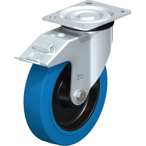 Blue Caster, Swivel with Brake, 8" (203.2 mm), Rubber, 770 lbs. (349 kg.) Seaboard Timber Mart