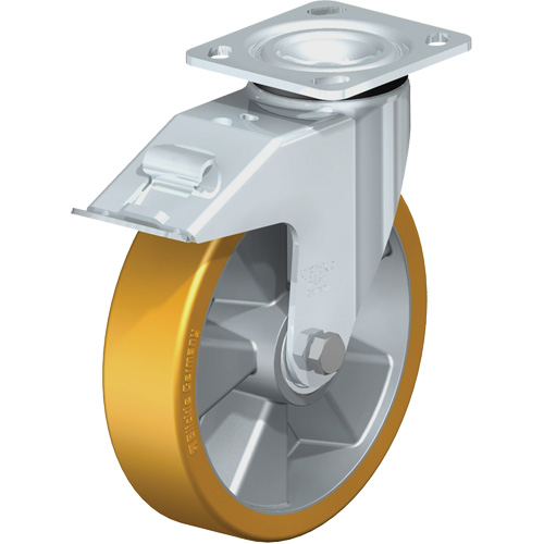 Heavy-Duty Kingpinless Caster, Swivel with Brake, 8" (203.2 mm), Polyurethane, 1250 lbs. (567 kg.) Seaboard Timber Mart
