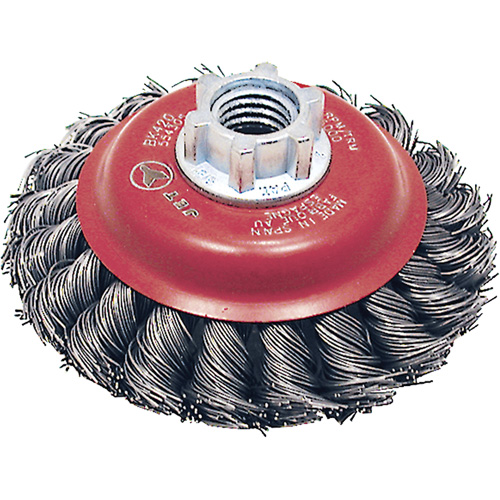 Brosse conique &agrave; fils torsad&eacute;s BK420T, Dia. 4", Fils 0,02", Arbre 5/8"-11, Acier Seaboard Timber Mart