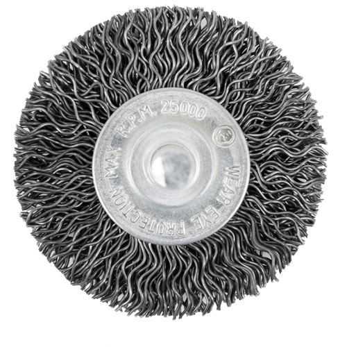 Brosse radiale &agrave; fils cr&ecirc;p&eacute;s mont&eacute; sur mandrin 105-2, 2", Fils ,02" Seaboard Timber Mart