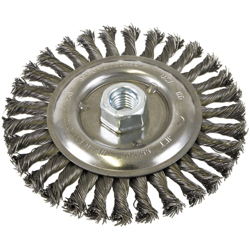 Brosse filet&eacute;e &agrave; fils nou&eacute;es et face standard, Dia. 6", Fils 0,022", Arbre 5/8"-11, Acier Seaboard Timber Mart