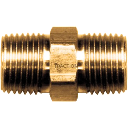 Hex Nipple, Brass, 3/8" x 1/4", NPT x NPT Seaboard Timber Mart