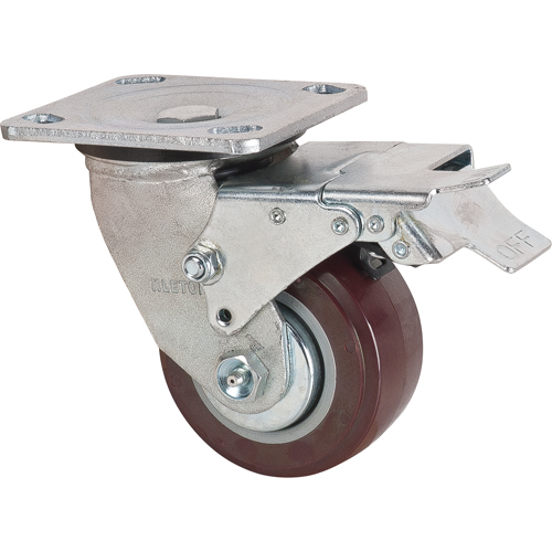 Caster, Swivel with Brake, 4" (101.6 mm), Polyurethane, 550 lbs. (249.5 kg.) Seaboard Timber Mart