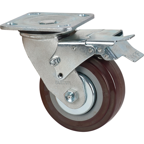 Roulette, Pivotant avec frein, 5" (127 mm), Polyur&eacute;thane, 650 lb (294 kg) Seaboard Timber Mart