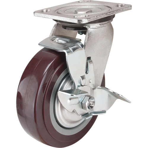 Caster, Swivel with Brake, 6" (152.4 mm), Polyurethane, 850 lbs. (385 kg.) Seaboard Timber Mart