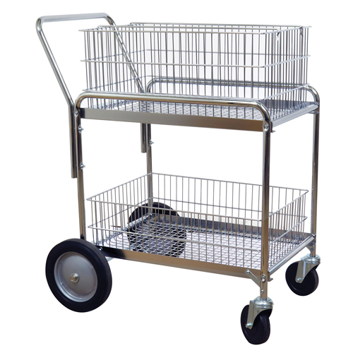 Wire Mesh Office Mail Cart, 200 lbs. Capacity, Chrome, 23-3/4" D x 33-1/2" L x 38-1/4" H, Chrome Plated Seaboard Timber Mart