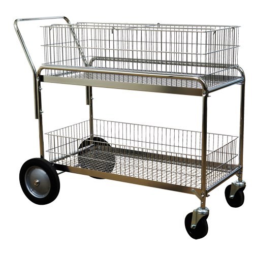Wire Mesh Office Mail Cart, 250 lbs. Capacity, Chrome, 23-3/4" D x 43" L x 38-1/2" H, Chrome Plated Seaboard Timber Mart