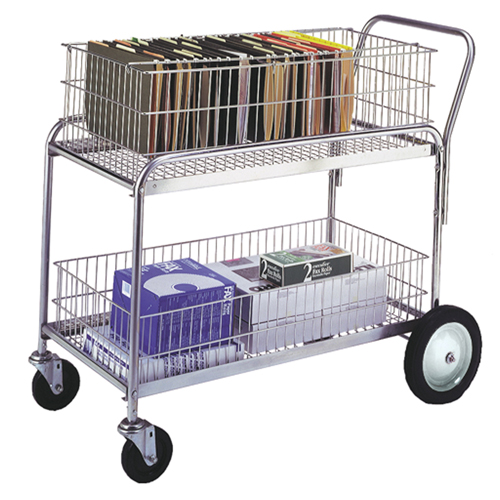 Wire Mesh Office Mail Cart, 250 lbs. Capacity, Chrome, 23-3/4" D x 43" L x 38-1/2" H, Chrome Plated Seaboard Timber Mart