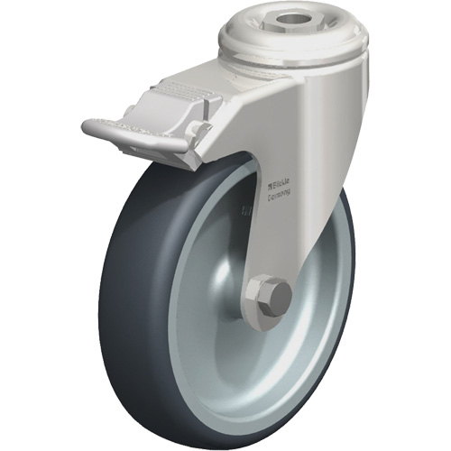 Stainless Steel Thermoplastic Elastomer Caster, Swivel with Brake, 5" (127 mm) Dia., 265 lbs. (120 kg.) Capacity Seaboard Timber Mart