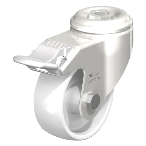 Stainless Steel Nylon Caster, Swivel with Brake, 5" (127 mm) Dia., 265 lbs. (120 kg.) Capacity Seaboard Timber Mart