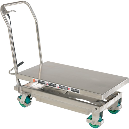 Manual Hydraulic Scissor Lift Table, 36-1/4" L x 19-3/8" W, Stainless Steel, 600 lbs. Capacity Seaboard Timber Mart