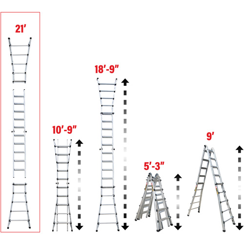 Telescoping Multi-Position Ladder, Aluminum, 300 lbs., CSA Grade 1A Seaboard Timber Mart