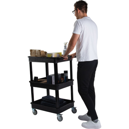 Utility Cart with Deep Lip Shelf, 3 Tiers, 19" x 39-1/2" x 28-1/4", 330 lbs. Capacity Seaboard Timber Mart