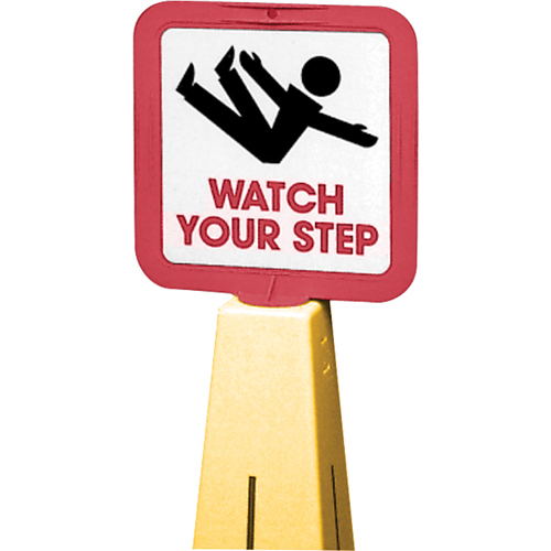 C&ocirc;nes de d&eacute;viation - &eacute;tiquettes de message  Watch Your Step , Adh&eacute;sif, Anglais avec pictogramme Seaboard Timber Mart