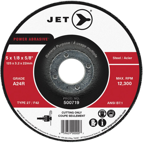 Meule &agrave; tronçonner Power Abrasive, 4-1/2" x 1/8", Arbre de 7/8", Type 27, 13 300 Tr/min Seaboard Timber Mart