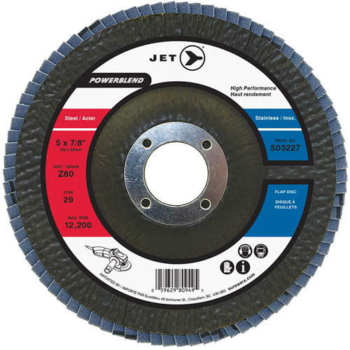 POWERBLEND Flap Disc, 5" x 7/8", Type 29, Z80 Grit, Zirconia Alumina Seaboard Timber Mart
