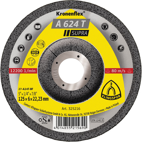 Disque de meulage A 624 T Supra Kronenflex, 5" x 1/4", Arbre 7/8" Seaboard Timber Mart
