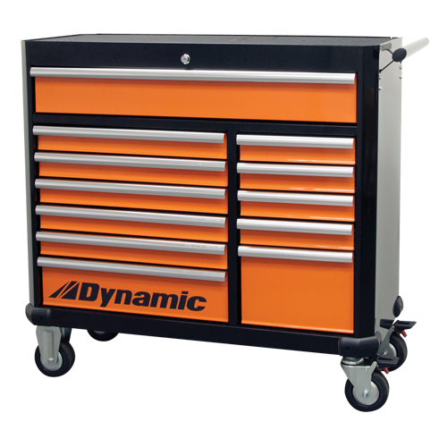 Armoire &agrave; outils mobile, 12 tiroirs, 42" la x 18" p x 41" h, Noir/Orange Seaboard Timber Mart