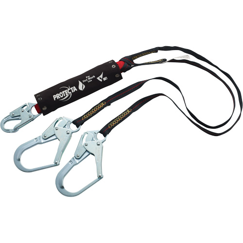 PRO Shock-Absorbing Lanyard, 6', Rebar Hook Center, Snap Hook Leg Ends, Kevlar&reg; Seaboard Timber Mart