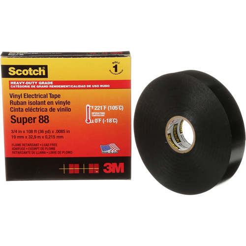 Scotch&reg; Super 88 Professional-Grade  Electrical Tape, 19 mm (3/4") W x 32.9 m (108') L, 8.5 mils, Black Seaboard Timber Mart