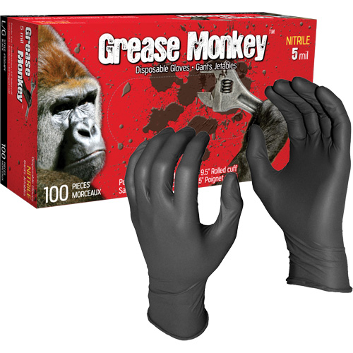 Grease Monkey&reg; Disposable Gloves, Large, Nitrile, 5-mil, Powder-Free, Black Seaboard Timber Mart