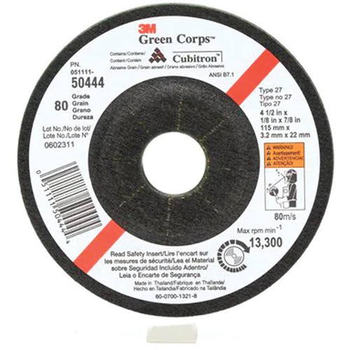 Meule flexible Green Corps, 4-1/2" x 1/8", Arbre 7/8", C&eacute;ramique, Type 27 Seaboard Timber Mart