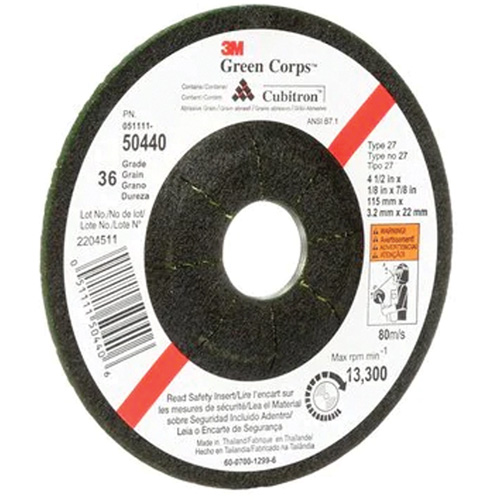 Meule flexible Green Corps, 4-1/2" x 1/8", Arbre 7/8", C&eacute;ramique, Type 27 Seaboard Timber Mart