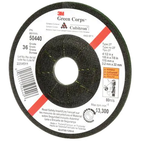 Meule flexible Green Corps, 4-1/2" x 1/8", Arbre 7/8", C&eacute;ramique, Type 27 Seaboard Timber Mart