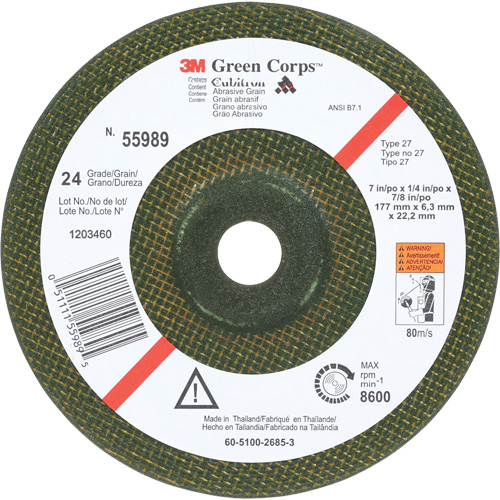 Meule flexible Green Corps, 7" x 1/4", Arbre 7/8", C&eacute;ramique, Type 1 Seaboard Timber Mart