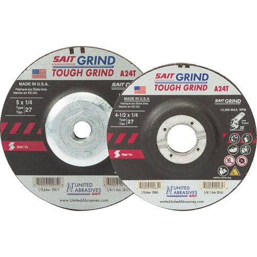 A24T Tough Grind Grinding Wheel, 5" x 1/4", 7/8" Arbor, Aluminum Oxide, Type 27 Seaboard Timber Mart