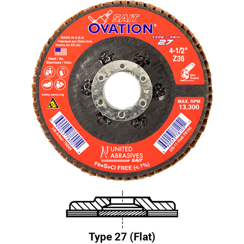 OVATION MEULE LAMELLE5X5/8 11 GRAIN36, 5" x 5/8"-11, Type 27, Grain 36, Zirconium Seaboard Timber Mart