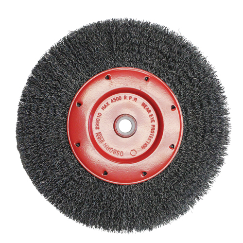 Economy Crimped Wire Wheel Brushes - Narrow Face, 6" Dia., 0.014 Fill, 2" Arbor Seaboard Timber Mart
