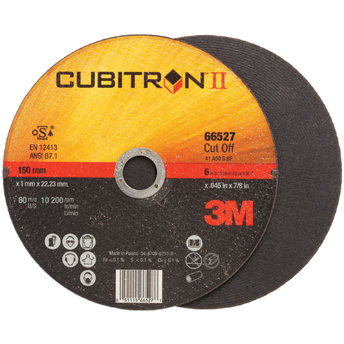 Cubitron II Cut-Off Wheel, 6" x 0.045"/0.05", 7/8" Arbor, Type 27, Ceramic, 10200 RPM Seaboard Timber Mart