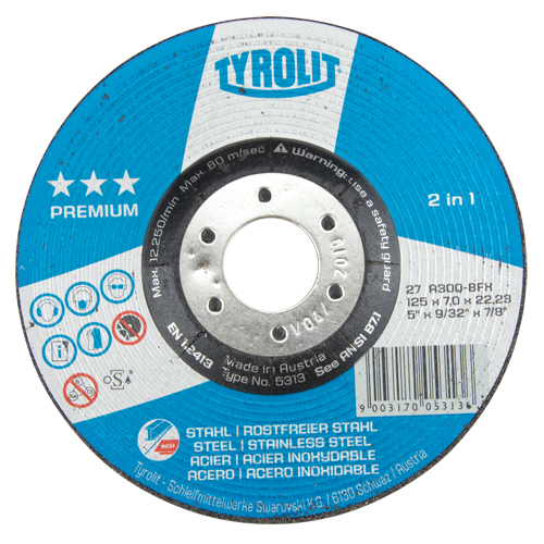 Premium 2-in-1 Grinding Wheel, 5" x 9/32", 7/8" Arbor, Type 27 Seaboard Timber Mart