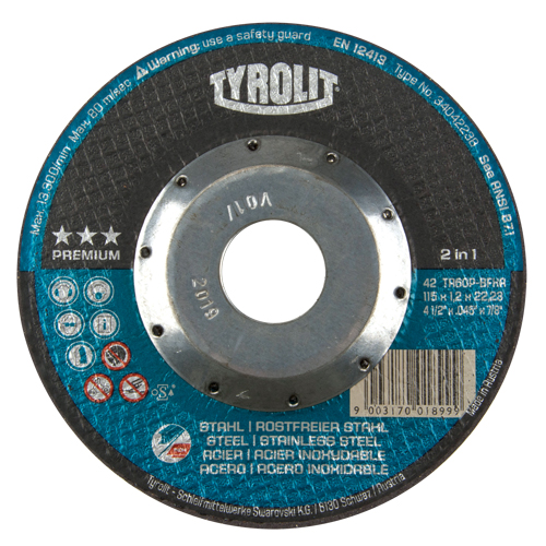 Premium 2 In 1 Thincut Cut-Off Wheel, 4-1/2" x 0.045", 7/8" Arbor, Type 27, Aluminum Oxide, 13300 RPM Seaboard Timber Mart