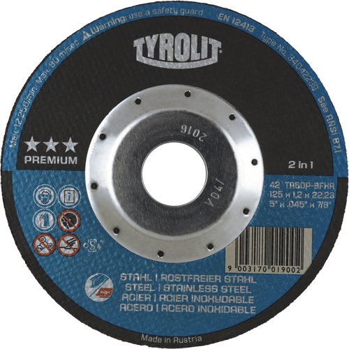 Premium 2 in 1 Thincut Cut-Off Wheel, 5" x 0.045", 7/8" Arbor, Type 27, Aluminum Oxide, 12250 RPM Seaboard Timber Mart