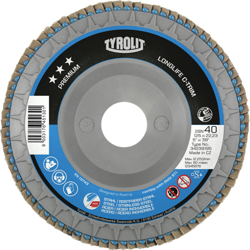 Long Life C-Trim Flap Disc, 5" x 7/8", Type 29, 120 Grit, Zirconium Seaboard Timber Mart