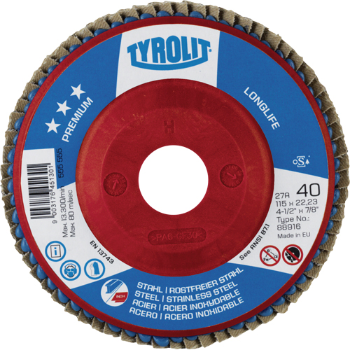 Long Life Flap Disc, 5" x 7/8", Type 27, 40 Grit, Zirconium Seaboard Timber Mart