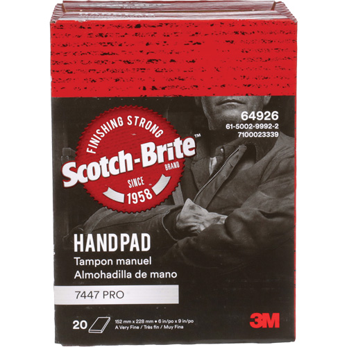 Tampons manuels Scotch-Brite 7447, Oxyde d'aluminium, 9" x 6", Grain Tr&egrave;s fin Seaboard Timber Mart