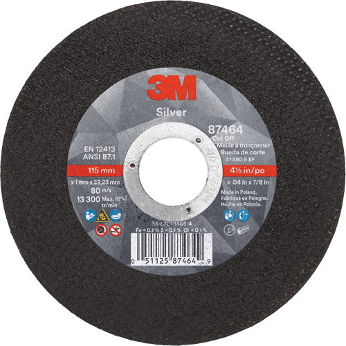 Silver Cut-Off Wheel, 4-1/2" x 0.04", 7/8" Arbor, Type 1, Ceramic, 13300 RPM Seaboard Timber Mart
